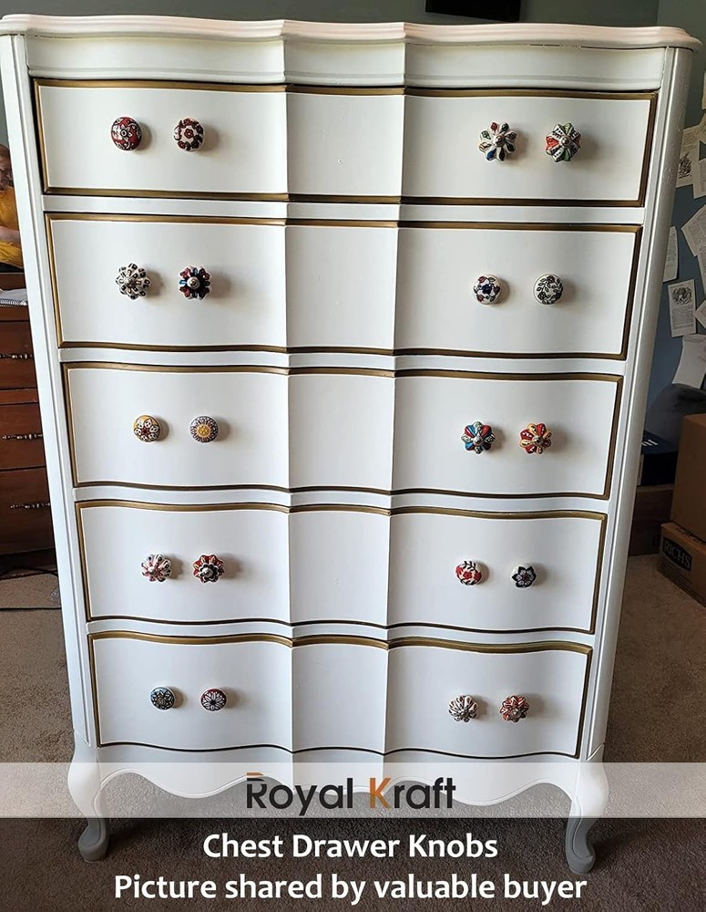 Vintage Blue Hand Painted Ceramic Pull Knobs for Kitchen Cabinet, Door & Draw...