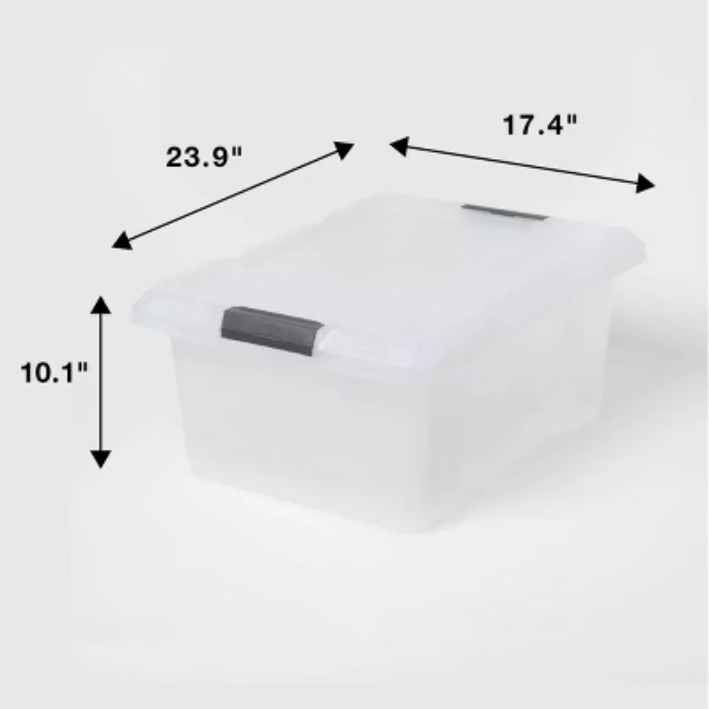 Medium Frosted Latching Storage Box: Stackable Polypropylene Tote, 48L Capacity