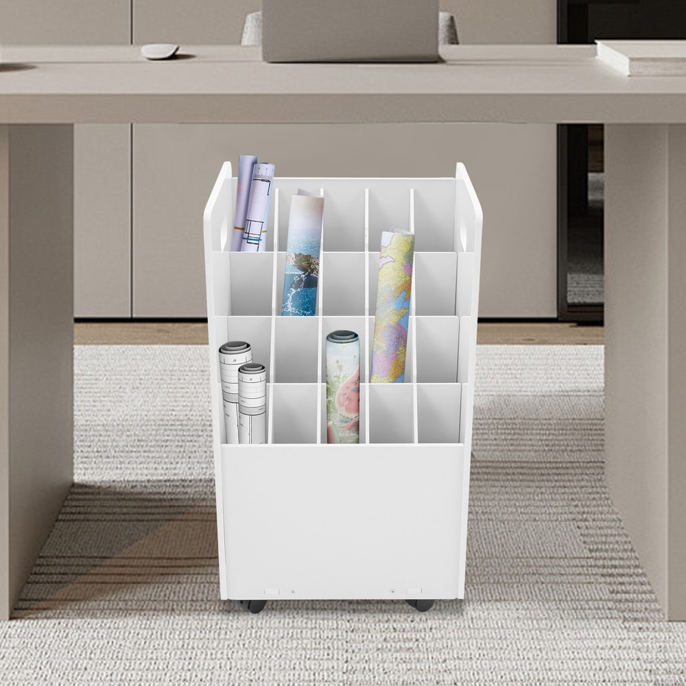 Blueprint Holder 20 Slots Document Storage Cart Rolling File Organizer White