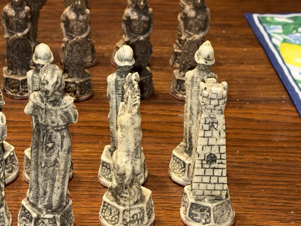 Vintage Aztec Mayan Chess Pieces .