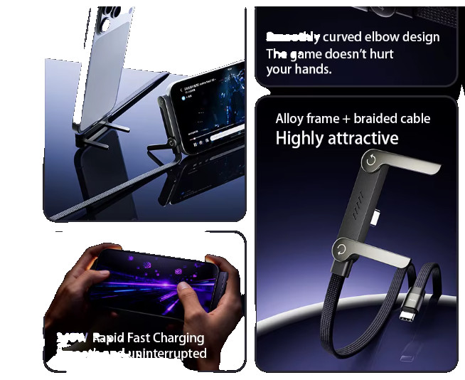 240W 2-in-1 USB-C Fast Charging Cable with Foldable Desktop Stand – Type-C Data