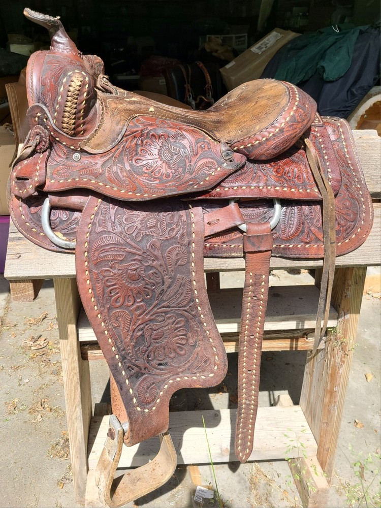 14.5" Tooled Western Saddle Brown