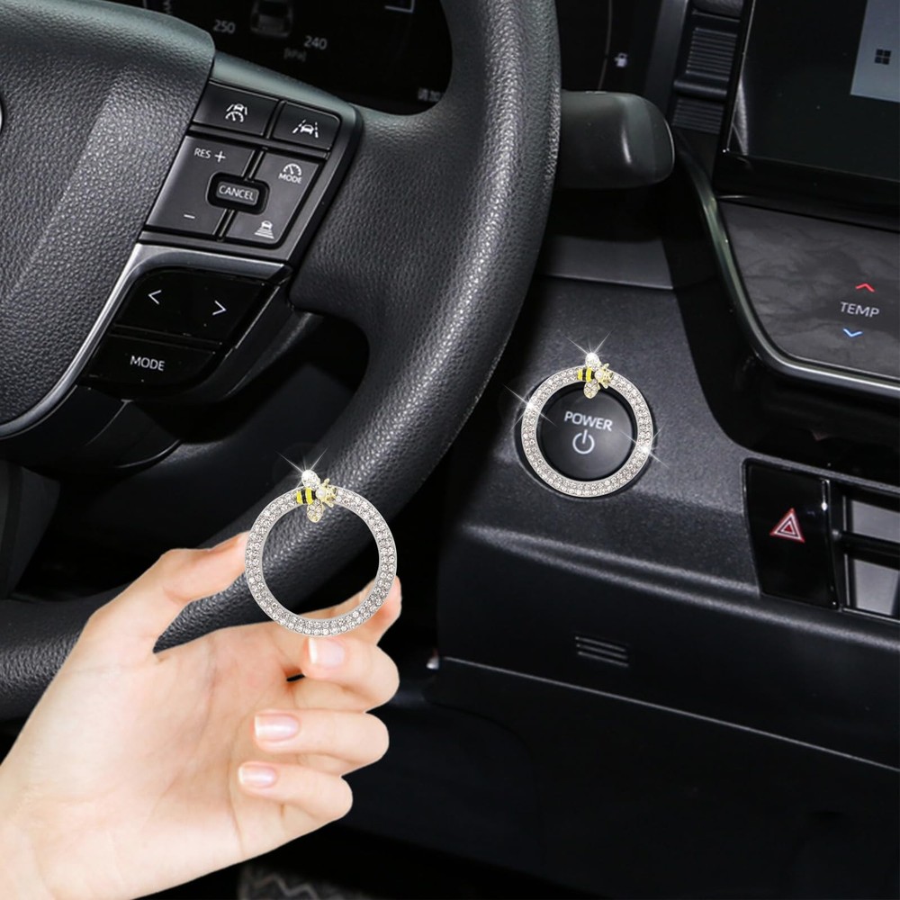 Bee Car Accessories Engine Start Button Decoration Ring Silver Silver Ring