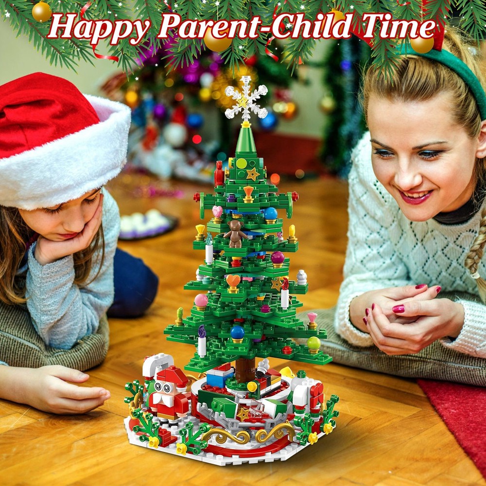 Christmas Tree Building Set W/ LED Light Festive Tabletop Countdown Calendar