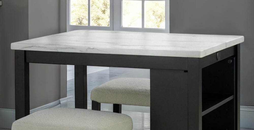 Dining Room Transitional 3pc Dining Set Gloss Table Top w Storage Shelves Side