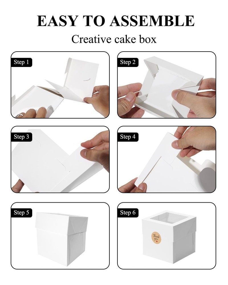 10 PCS 6x6x6 Inch White Square Mini Bakery Cake Boxes Window Cupcake Pastry