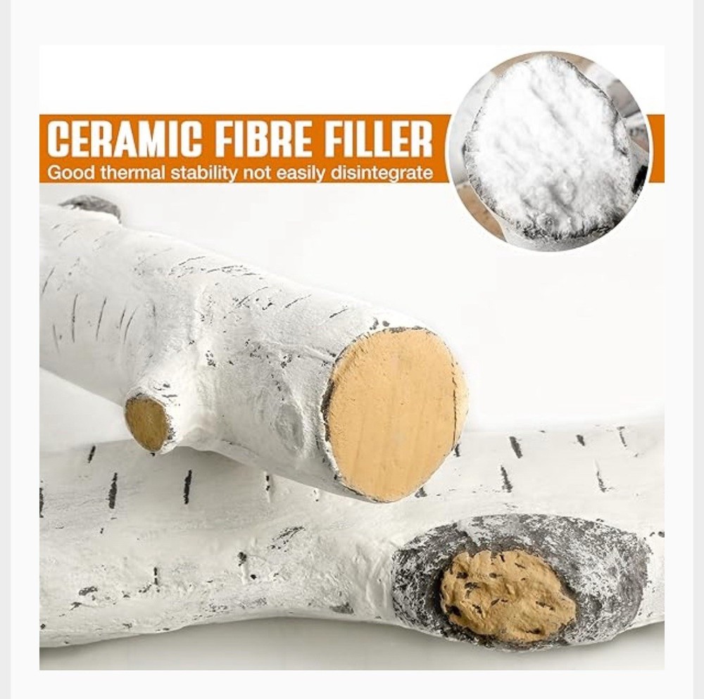 Large 6 Pcs Gas Fireplace Fire Pit White Birch Ceramic Logs Set-New
