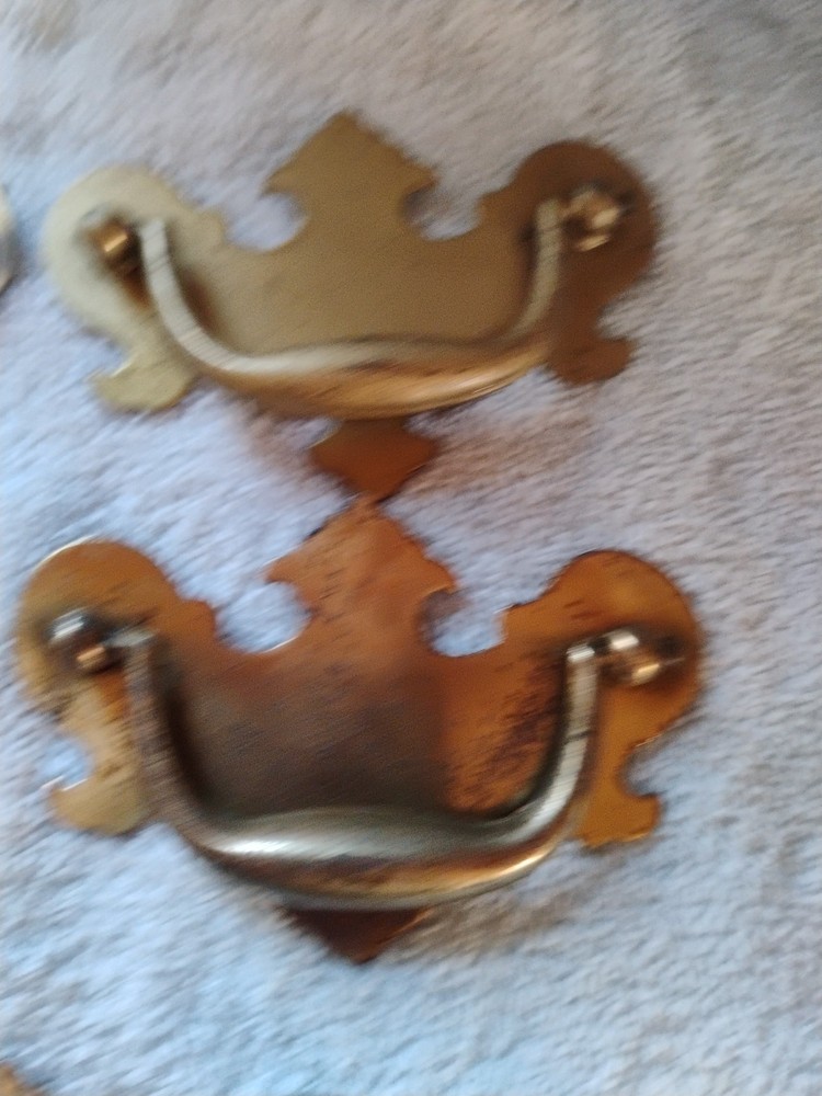 5 Brass Drawer Swing Handle Pulls Chippendale Batwing Antique Hardware No Screws
