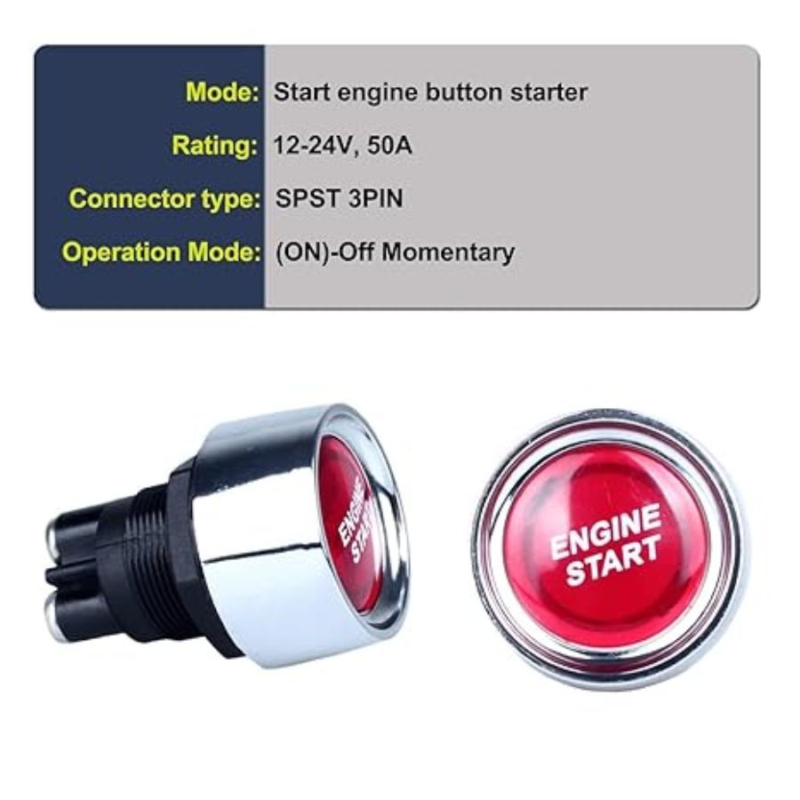 12V 50A Car Start Engine Button Starter, Red Light Switch Push Start Ignition Sw