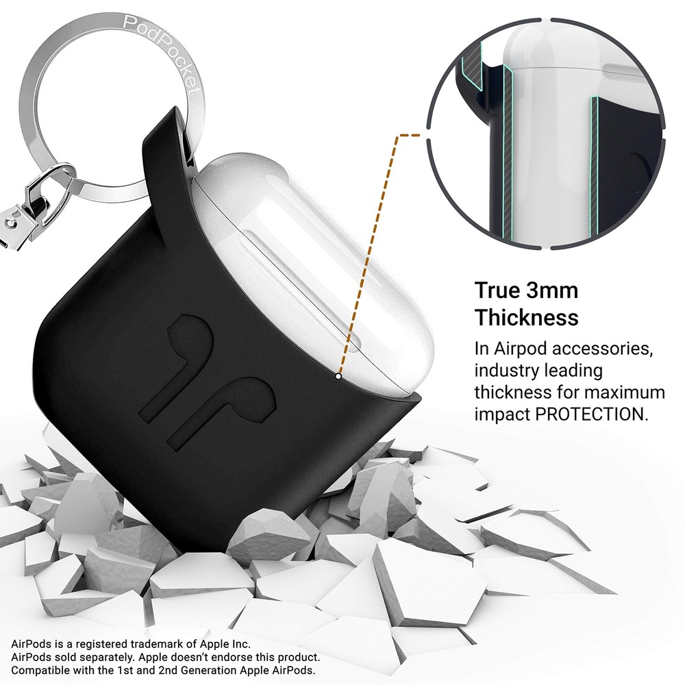 PodPocket Scoop AirPod Storage Case with Protective Translucent Silicone and