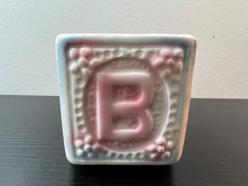 Vintage Ceramic Baby Pastel Lamb ABC Pulling Cart Planter