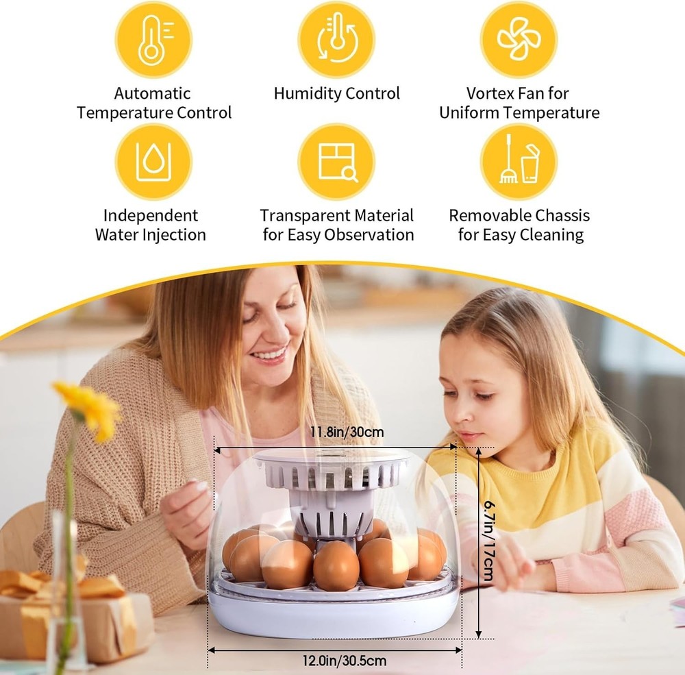 12 Eggs Incubator for Hatching Eggs with Automatic Egg Turner Temperature Contro