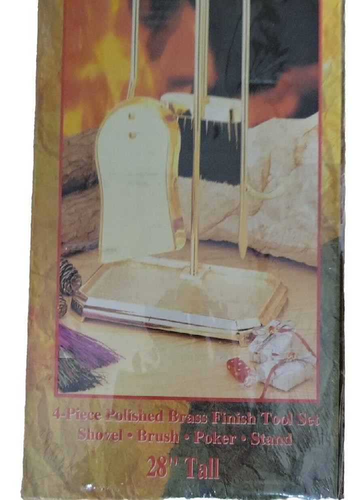 Hart & Home Polished Brass 4 Piece Fireplace Tool Set