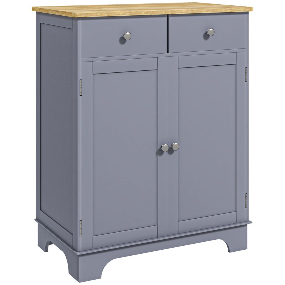 Gray Sideboard Buffet Cabinet 2 Drawers Adjustable Shelf Kitchen Storage