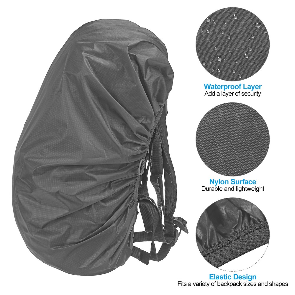 2 Pcs 40-50L Backpack Rain Covers with Drawstring Bag, L, Gray Checkered