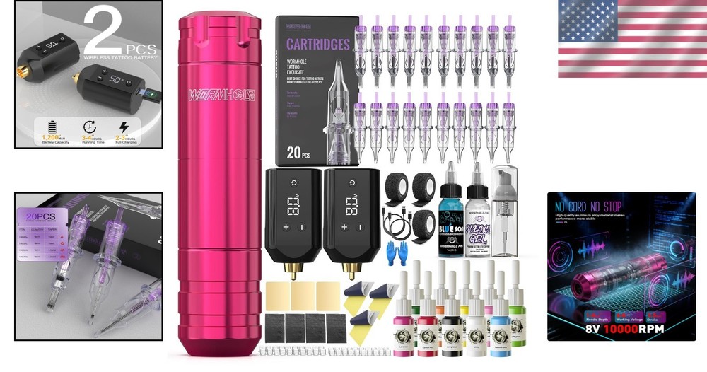 Wireless Pink Tattoo Kit - Complete Set for Beginners