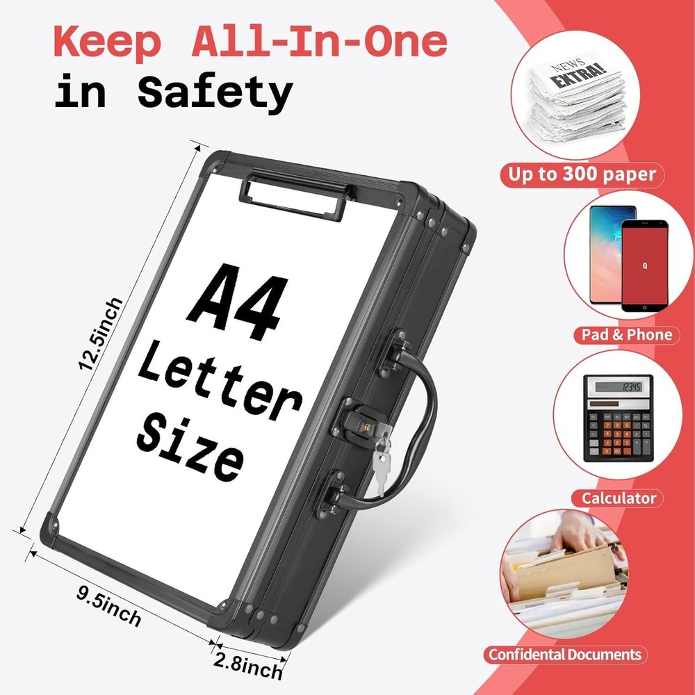 Locking Clipboard Storage Box with Ergonomic Handle - Protect Documents Safely