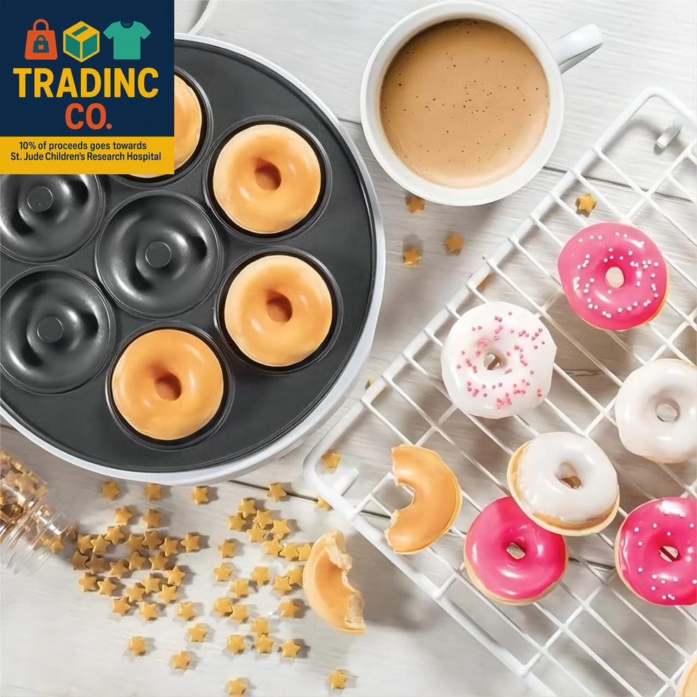 Donut Maker, Electric Non-Stick Surface Makes 7 Small Doughnuts Mini Donut Maker