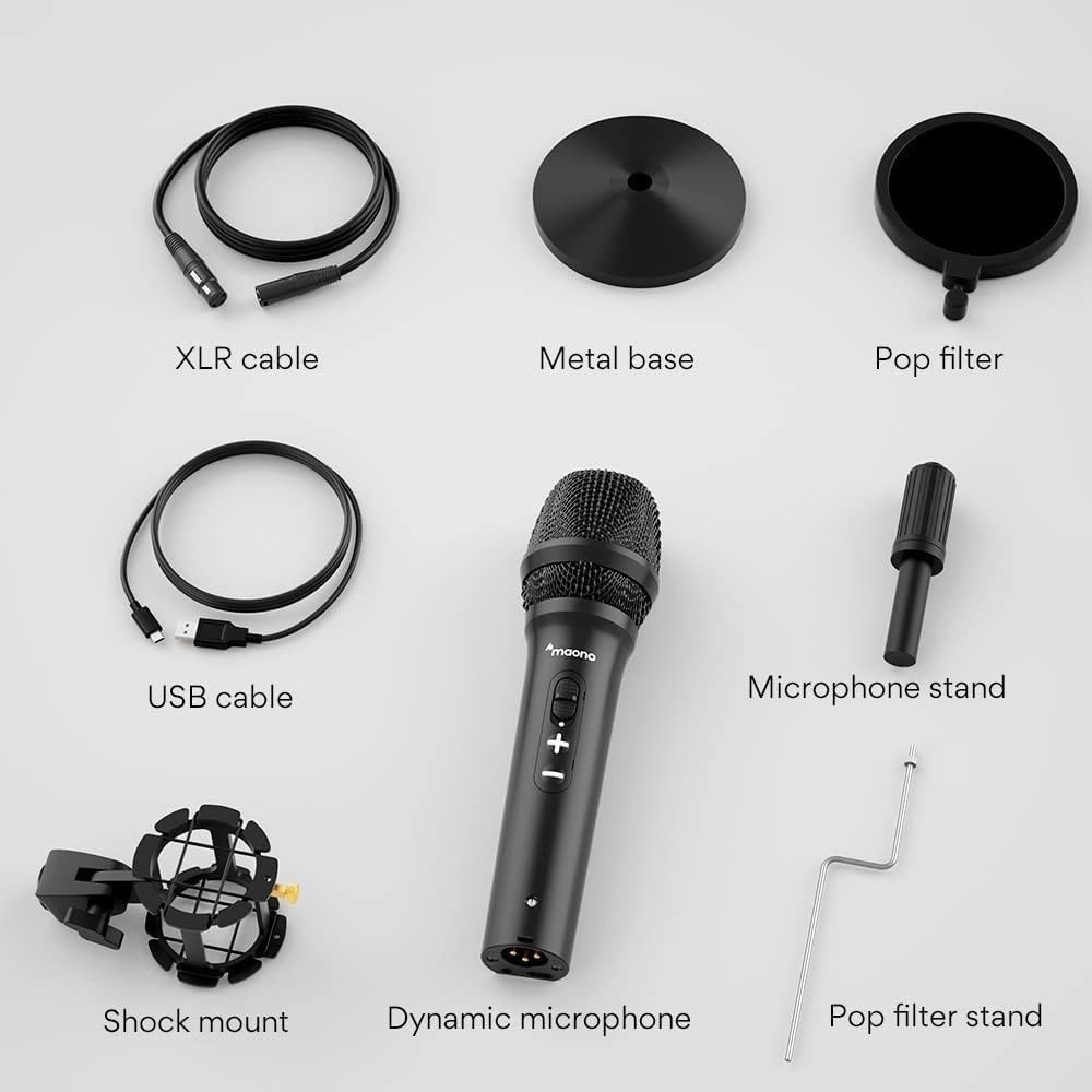Cardioid Dynamic Microphone with Shock Mount & Pop Filter for Recording Quality