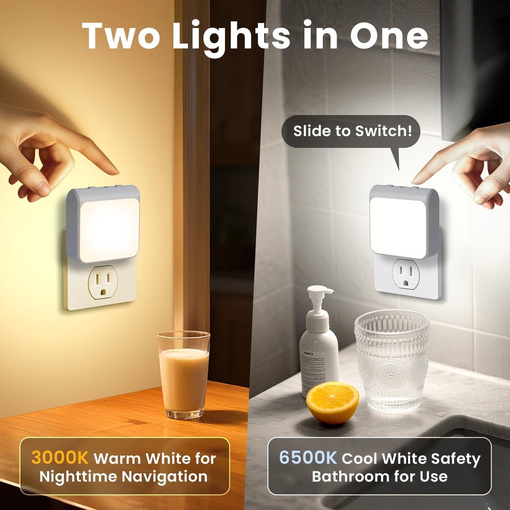 6-Pack Dimmable LED Night Lights Plug into Wall with Dusk to Dawn Sensor, 2 C...