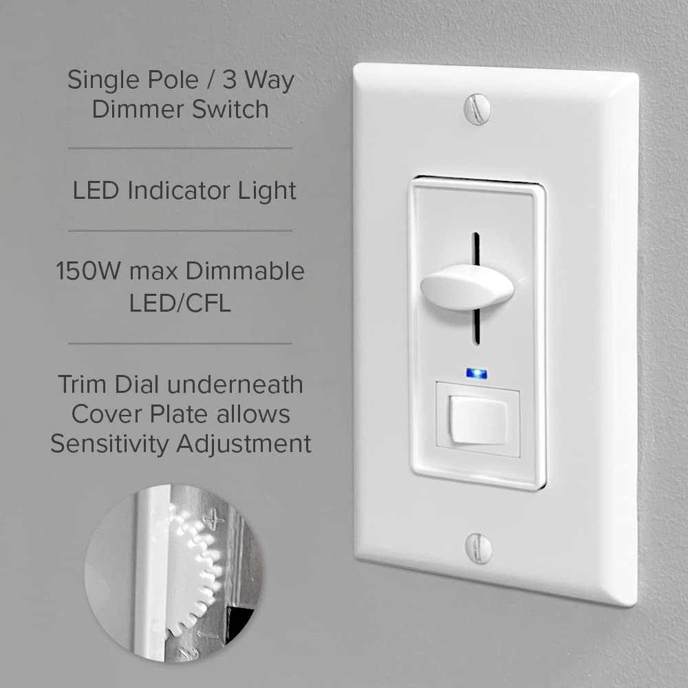 Dimmable Light Switch, Blue Indicator, 600 Watt, LED Bulb Compatible, White