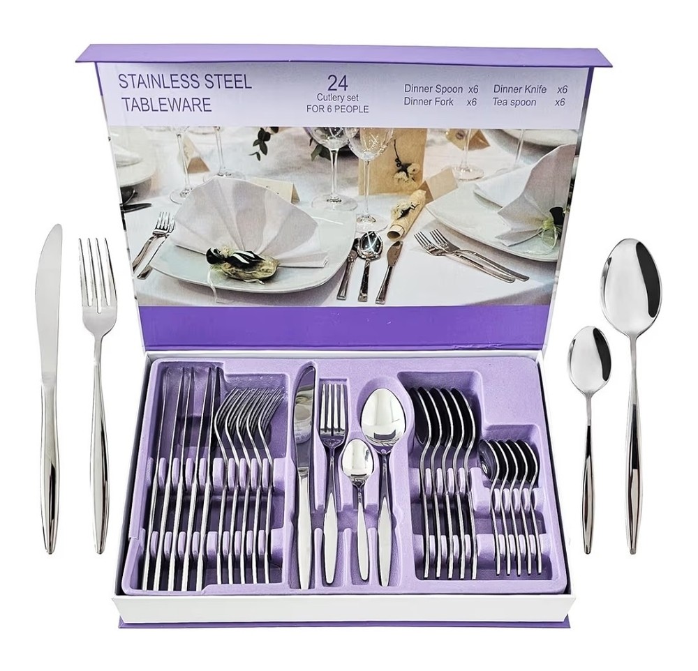 24-Piece Stainless Steel Silverware Set for 6 Essential Kitchen NEW