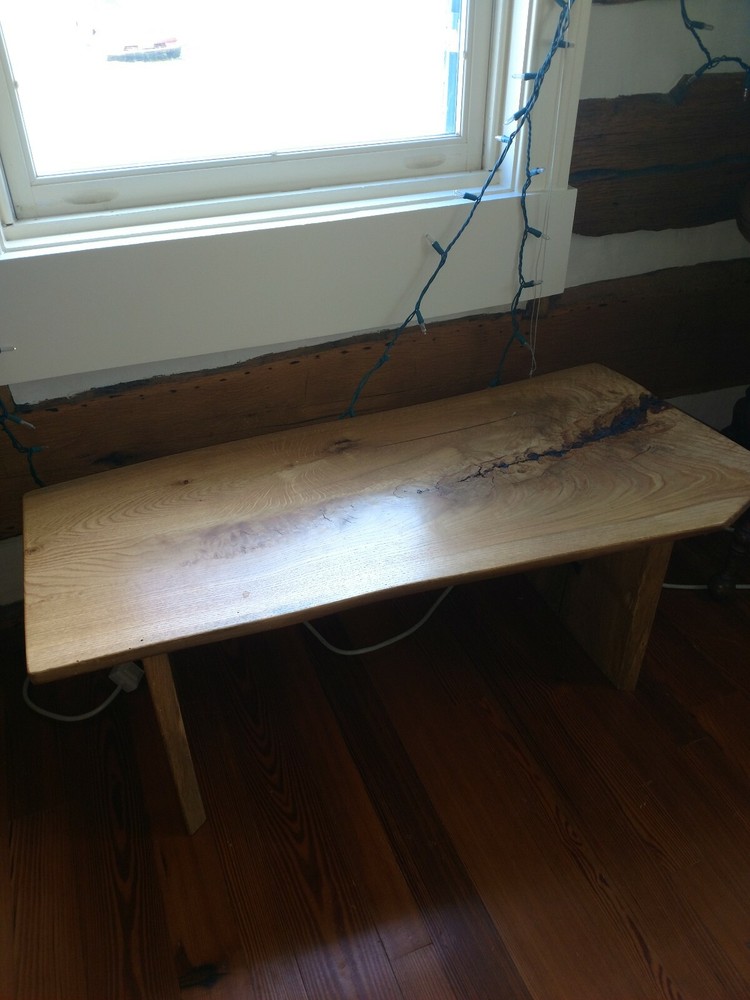 Custom oak slab bench