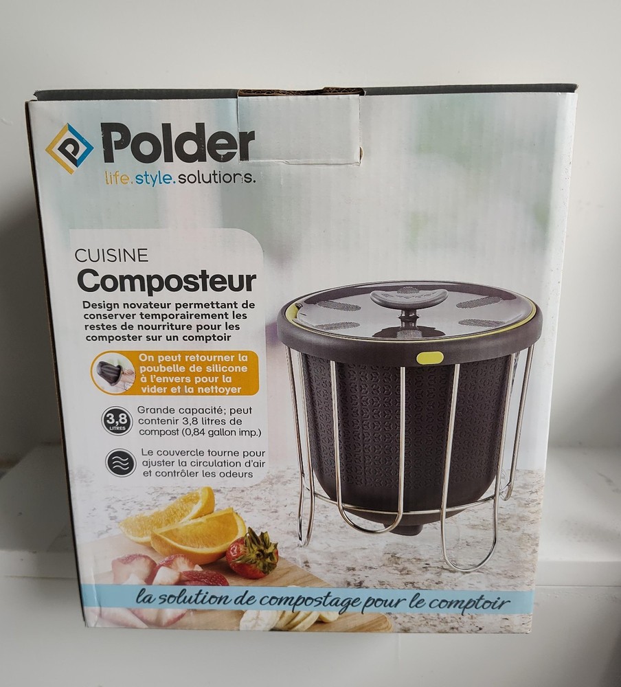 Polder Countertop Compost Bin, Grey - NEW