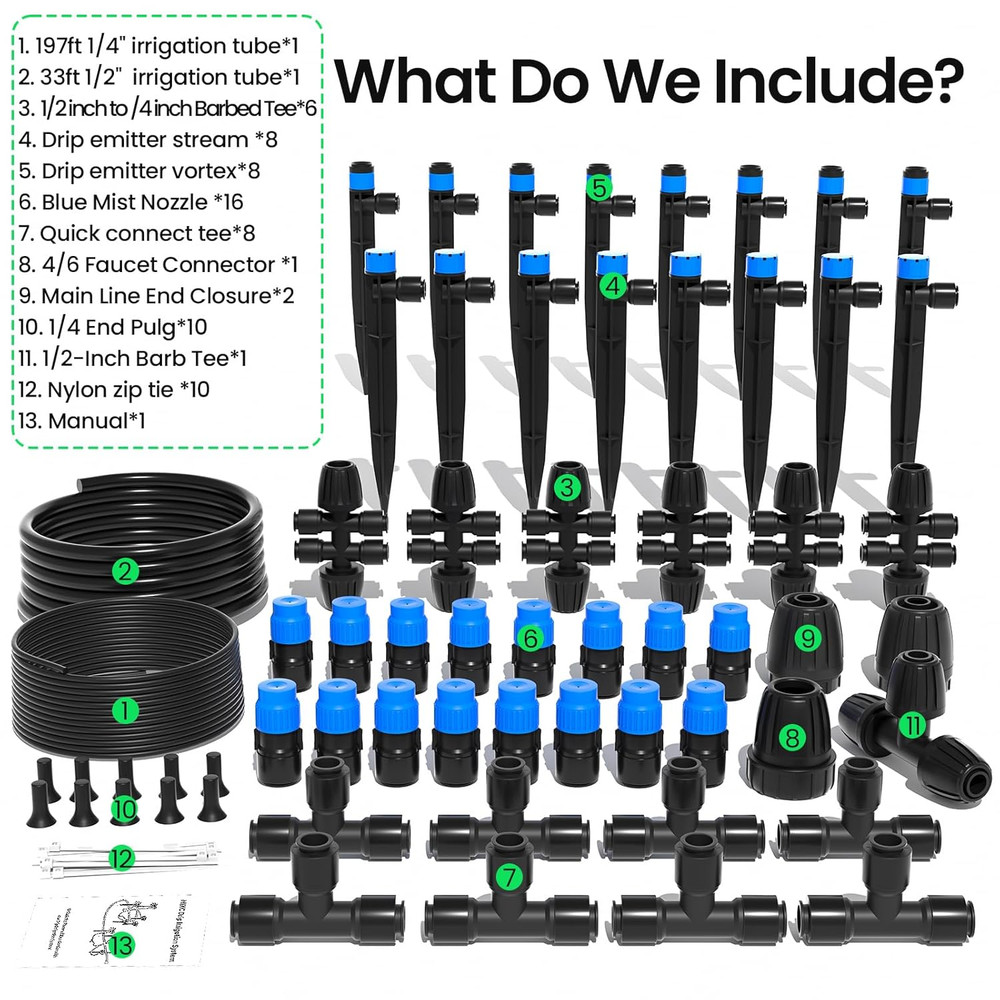 230FT Quick-Connect Drip Irrigation System Kit, Automatic Garden Watering System