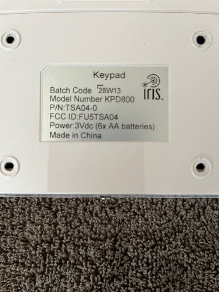 IRIS Model KPD800 White Home Security Wireless Keypad Only FAST SHIPPING