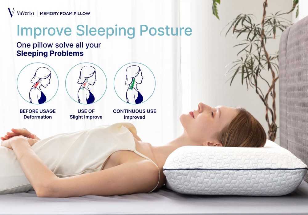 Cooling Memory Foam Pillow - 1-Pack - Standard Size Bed Pillows For Sleeping ...