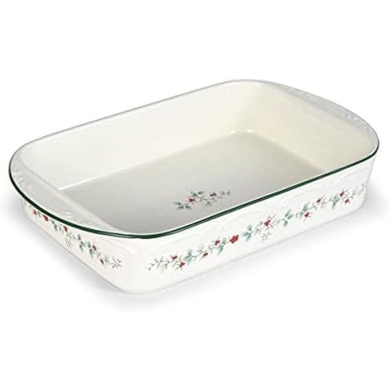 Festive Rectangular Stoneware Baker W/ Handles Baking Lasagna Cheese Brownies US