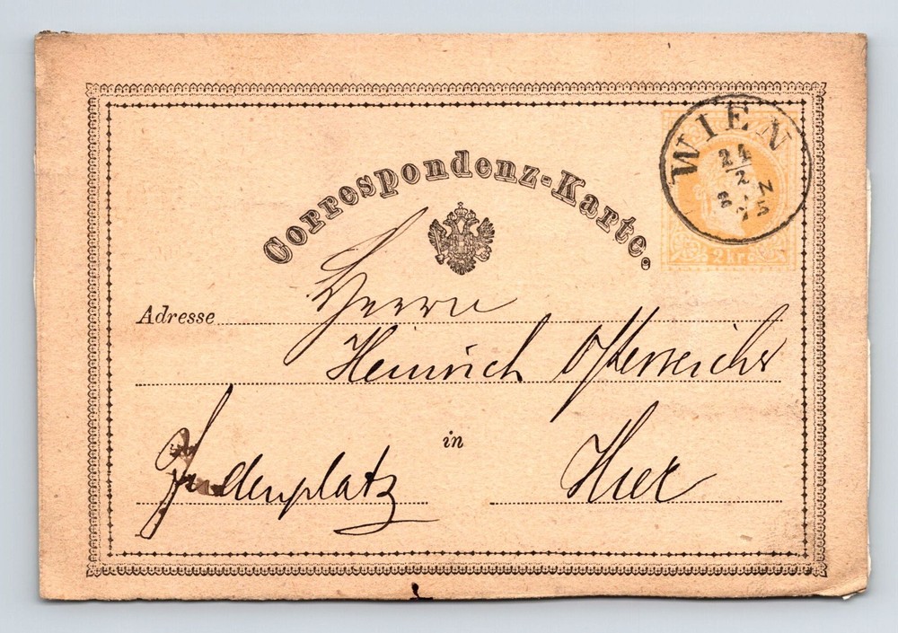 Austria: Postcard. Posted Wien, 1875.