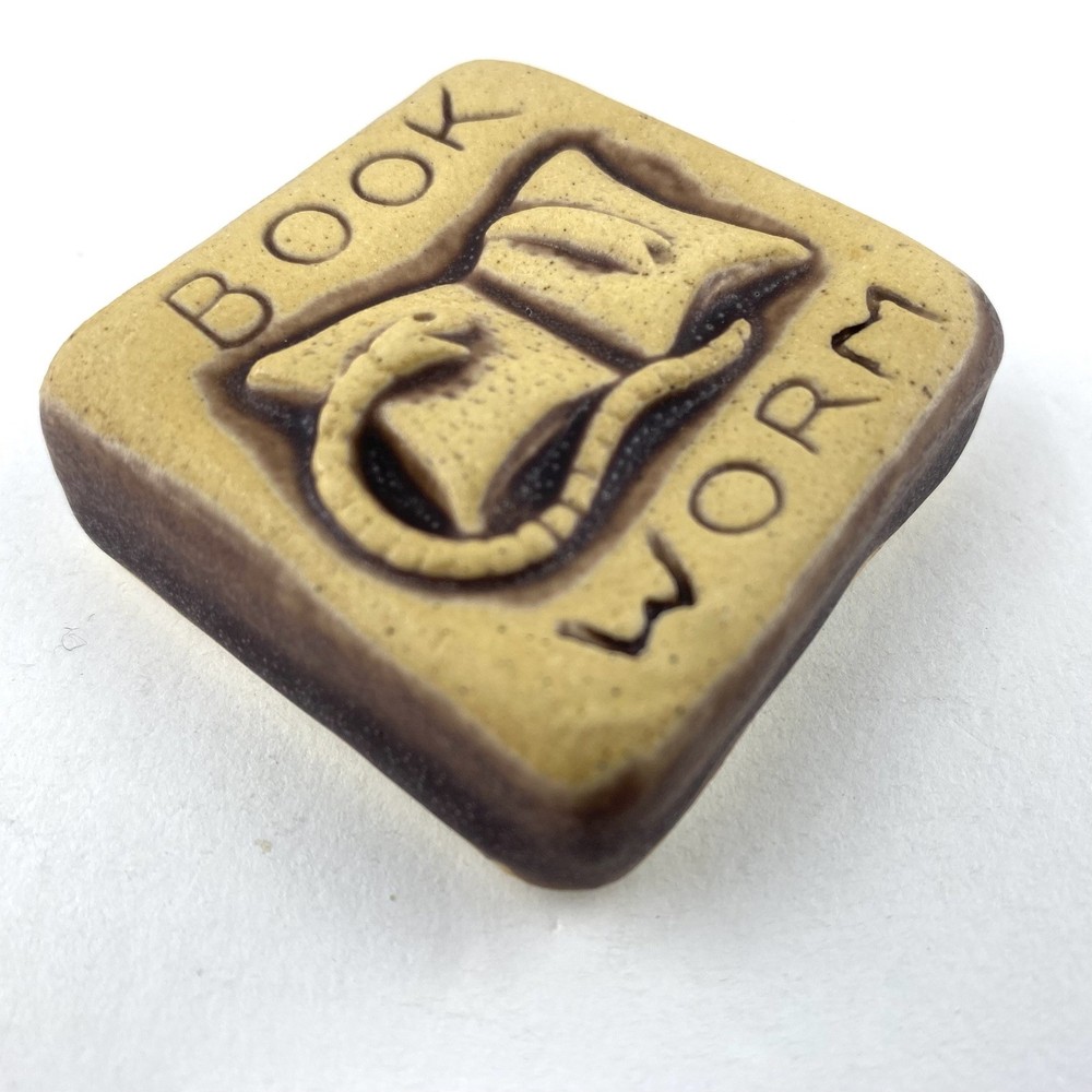 Book Worm 2x2" Ceramic Art Tile By Gretchen Kramp