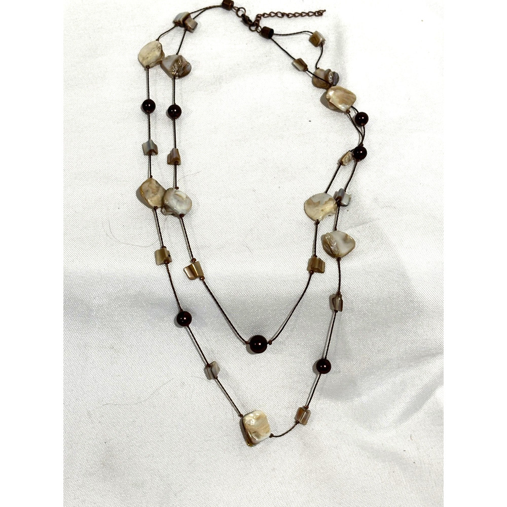 Multilayer Copper Natural Stone Pearl shell Beaded Classy Chain Necklace Boho