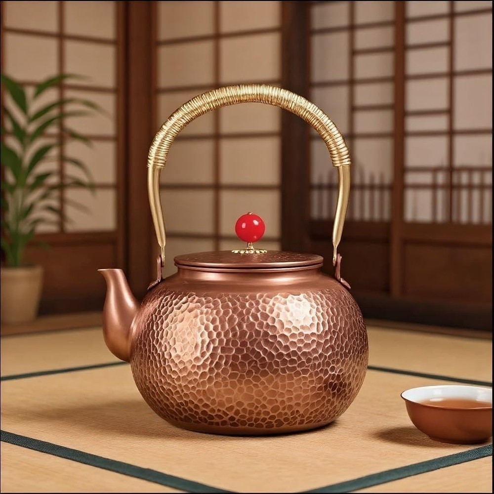 Copper Tea Kettle, 1.6 Quart Stovetop - Handmade Hammered Potwith Coating--Free