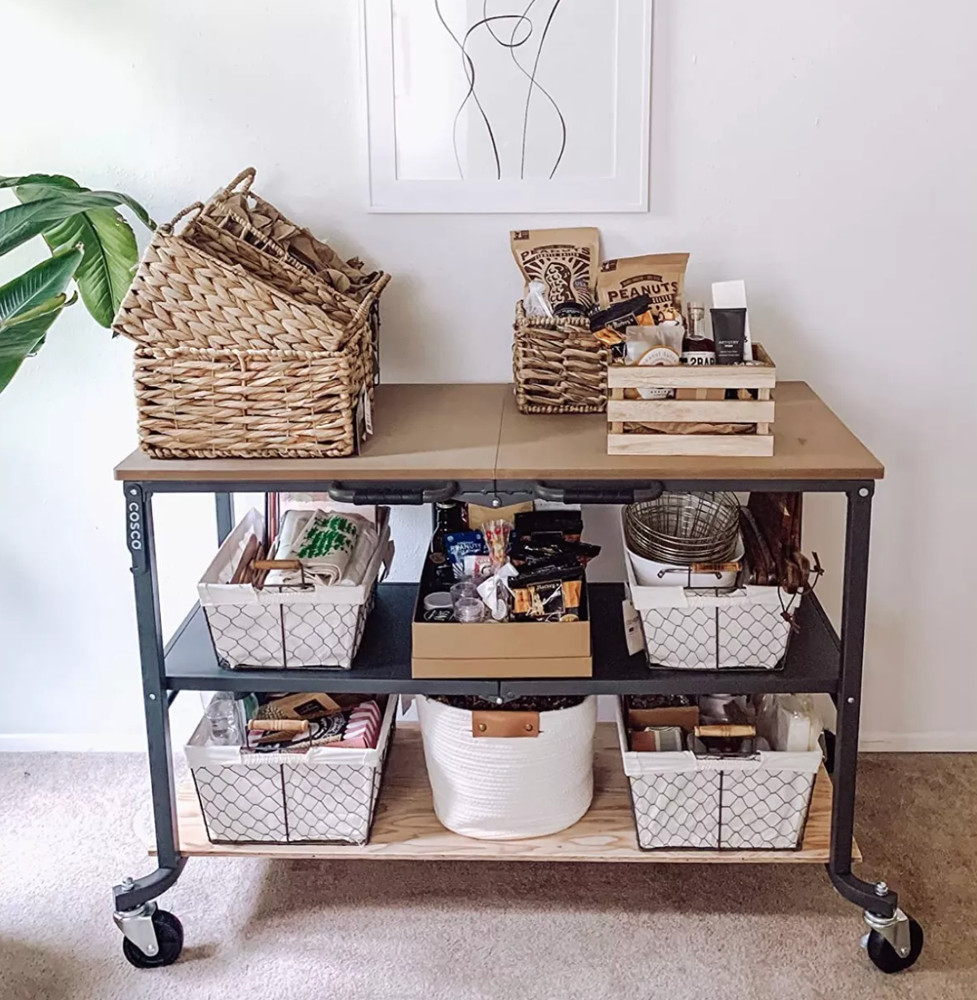 Folding Workbench Work Table w/ Wheels Bottom Shelf Storage for Workshop Garage