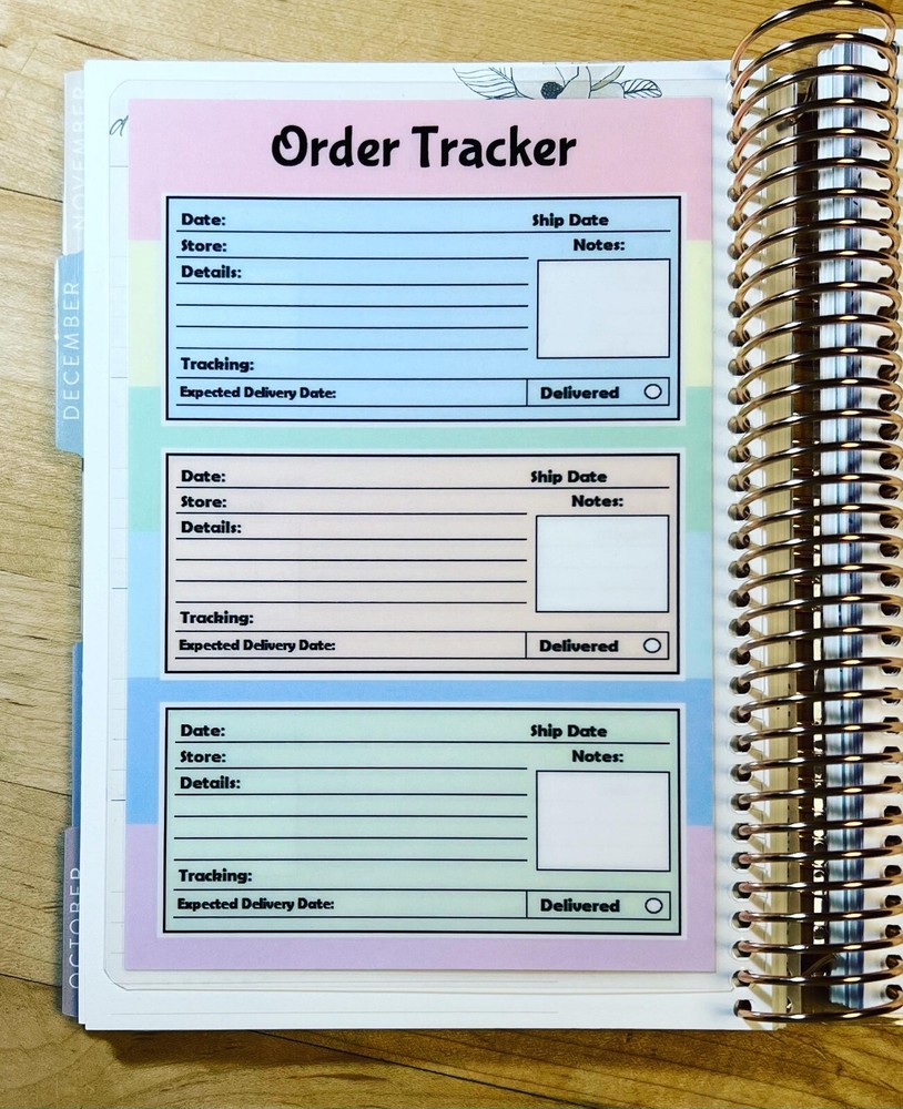 Order Tracker Slips Dashboard Insert 4 use with ErinCondren A5 Coil Spiral