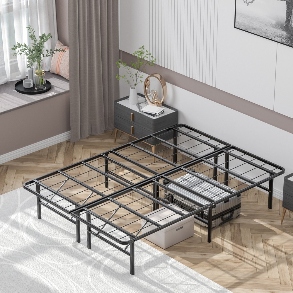 Full Size 14" Metal Platform Bed Foldable Mattress Foundation Tool-Free Assembly