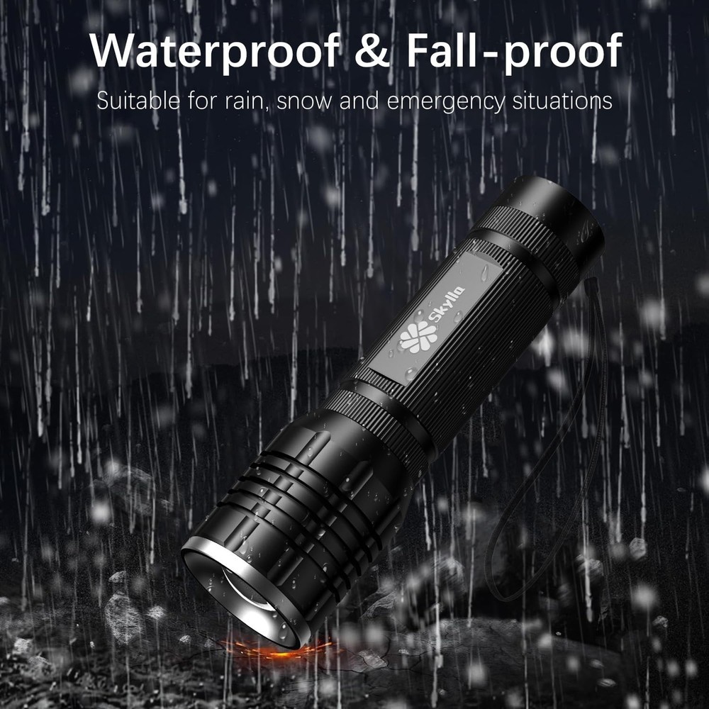 Skylla Flashlight LED Torch Tactical Small Flashlights Silver + Black