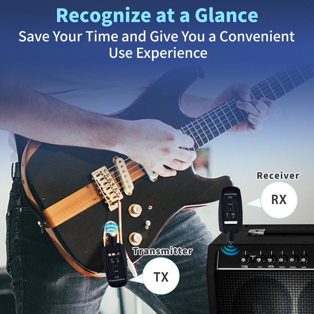 Wireless System Built-in Rechargeable Transmitter Receiver for Electric Guitar