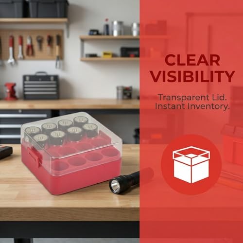 Battery Organizer Storage Case, Battery Vault Box Container for Medium-C Red