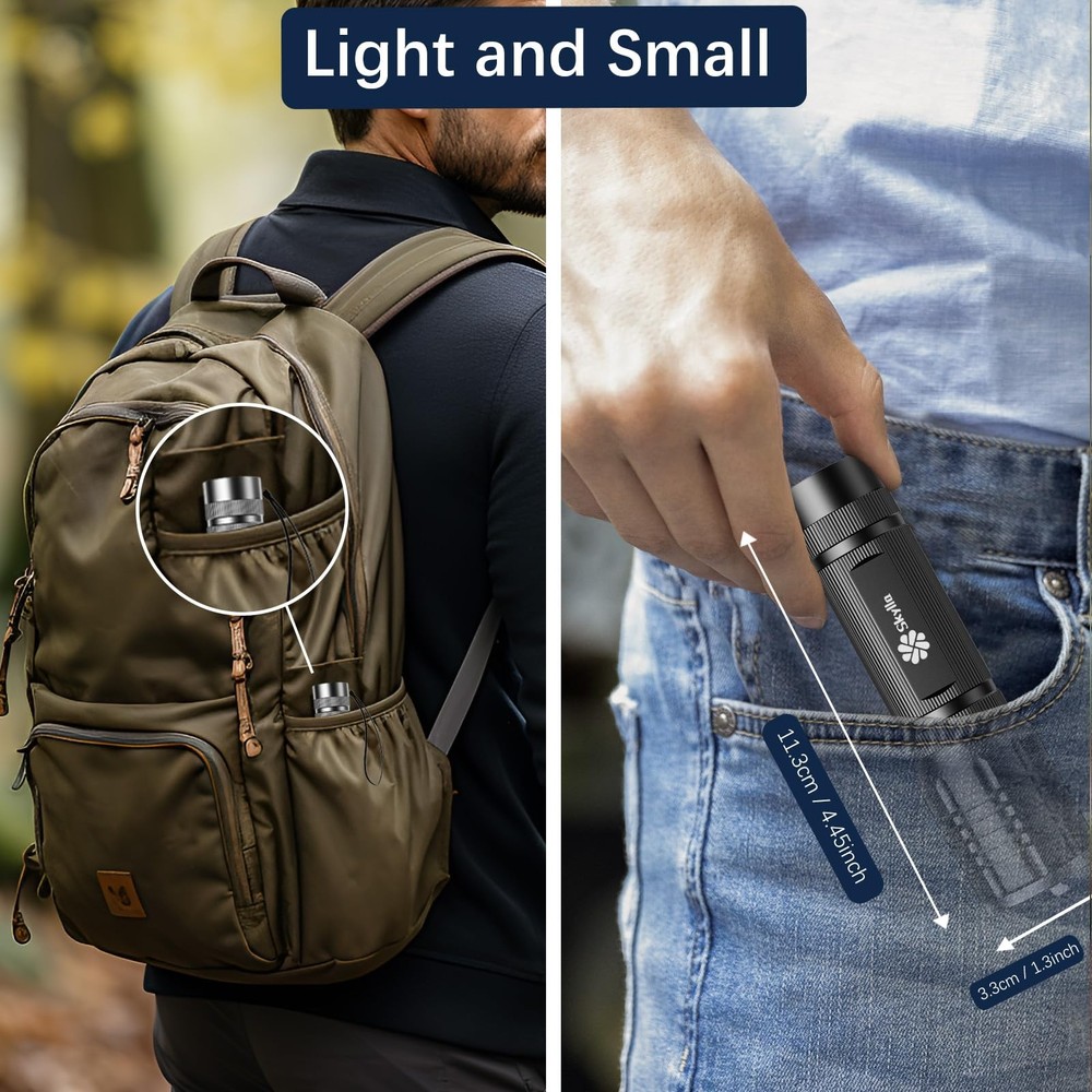Skylla Flashlight LED Torch Tactical Small Flashlights Silver + Black