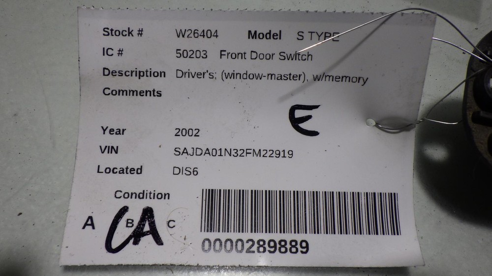 02 JAGUAR S TYPE Front Door Switch