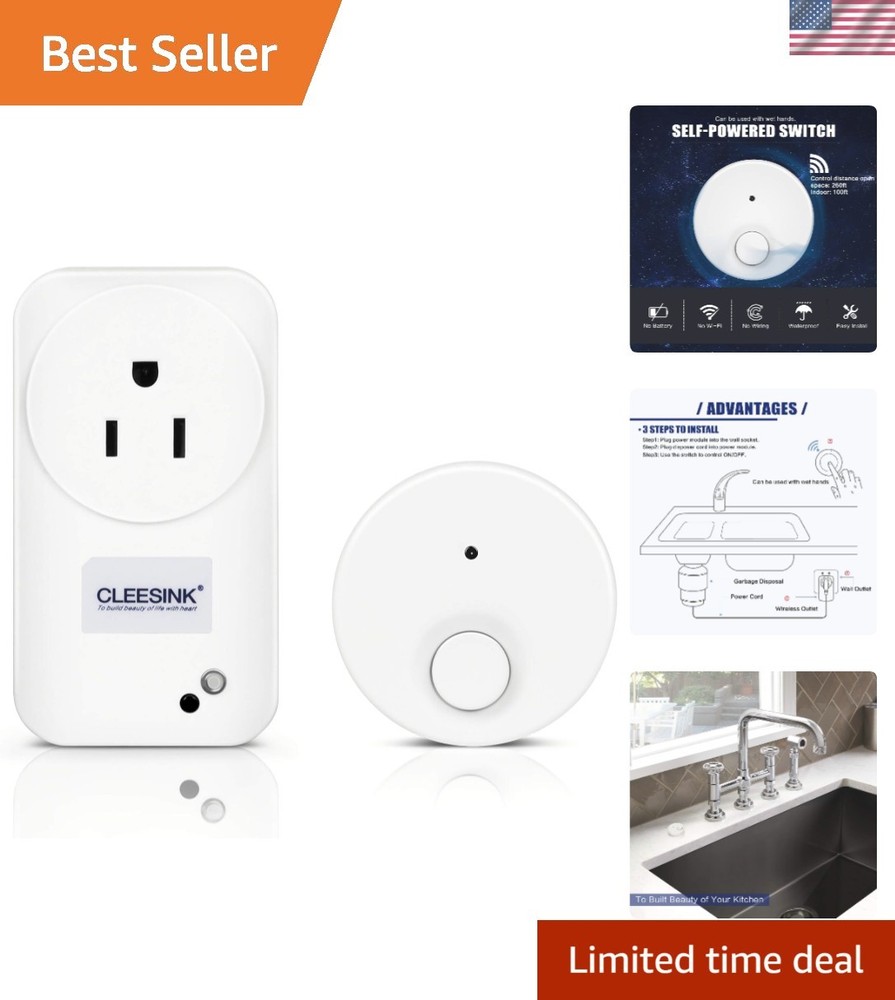 Garbage Disposal Wireless Switch Kit, Self-Powered Portable Remote Control Ou...