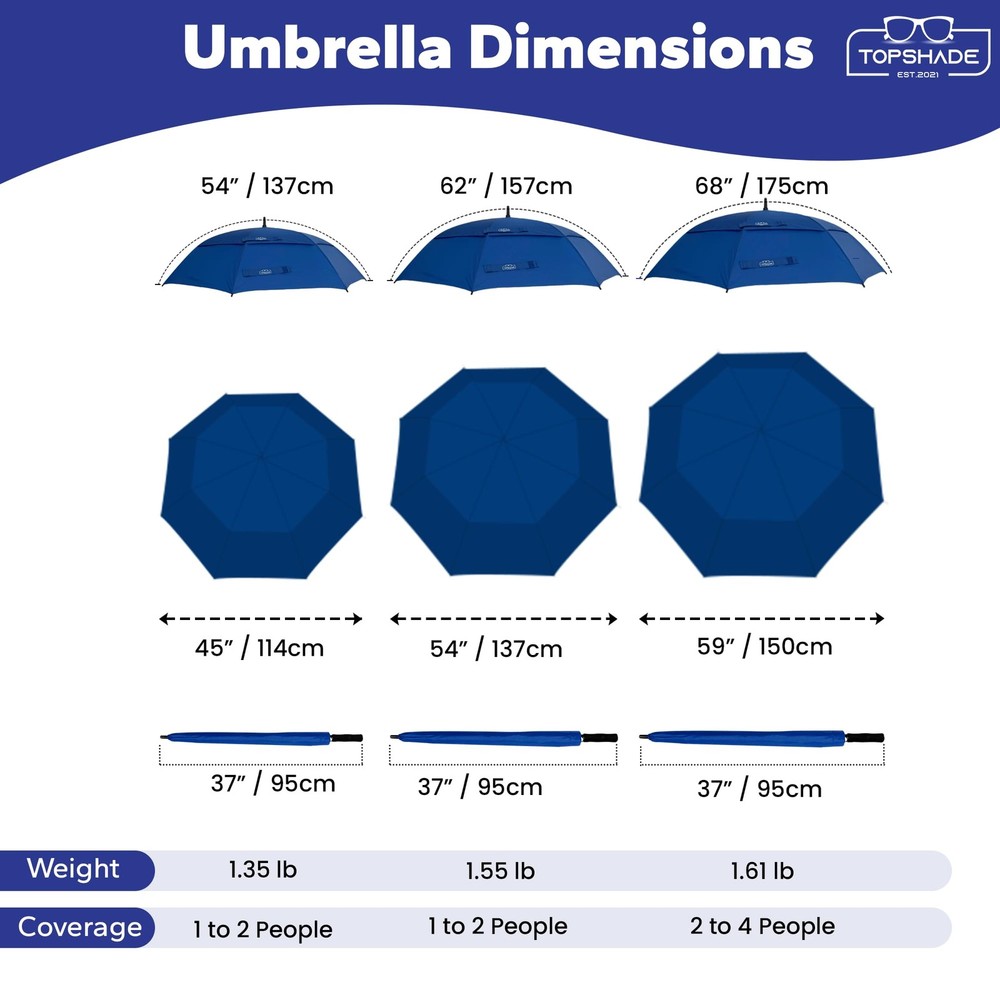 Golf Umbrella 54/62/68 inch, Double Canopy, Automatic Open