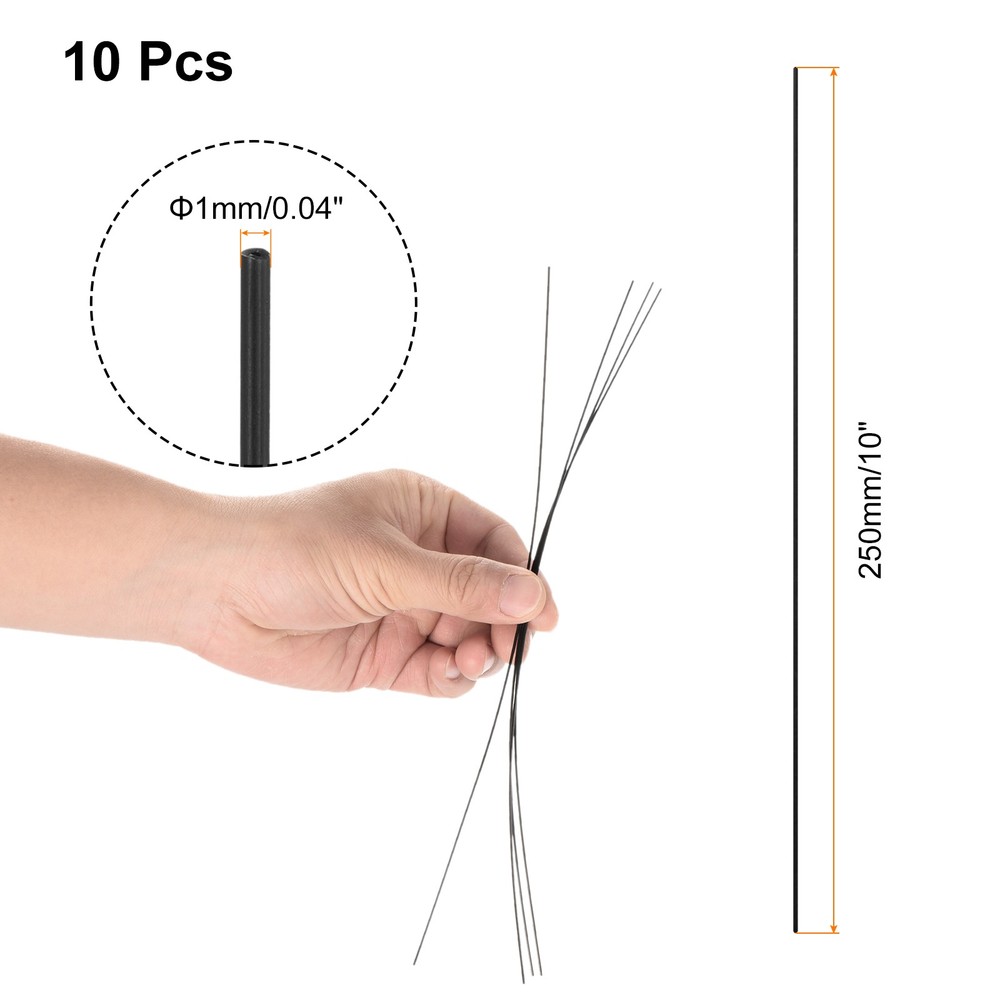 10Pcs Black Plastic Rods 1 x 250mm ABS Round Stick Round Solid Bar DIY Model