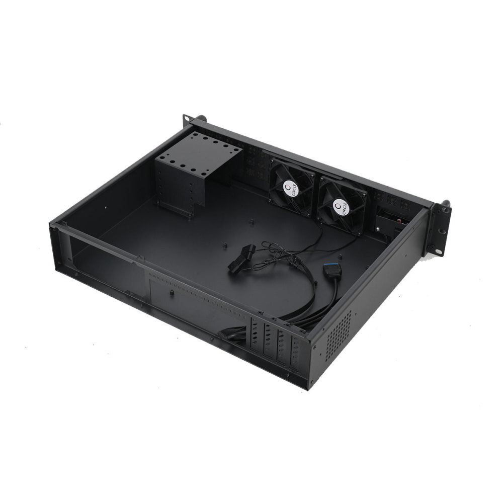 2U Rack Server Case Rackmount Case with 2x 80mm Fan Black Industrial Server Case