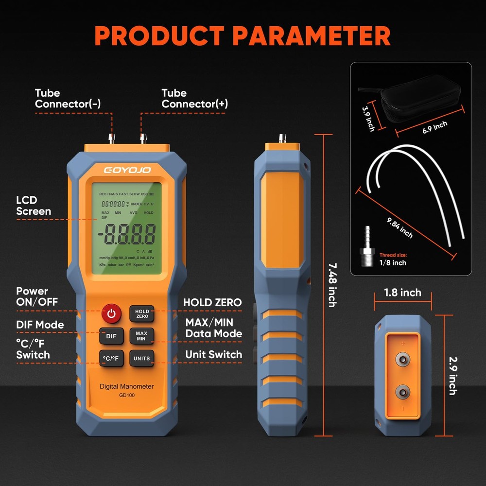 Digital Manometer HVAC Pressure Meter