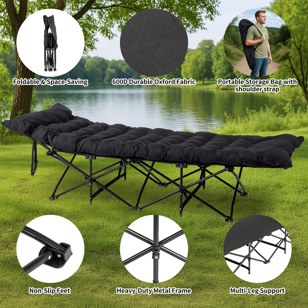 Folding Camping Cot Bed with Soft Pad, Portable Outdoor Cot